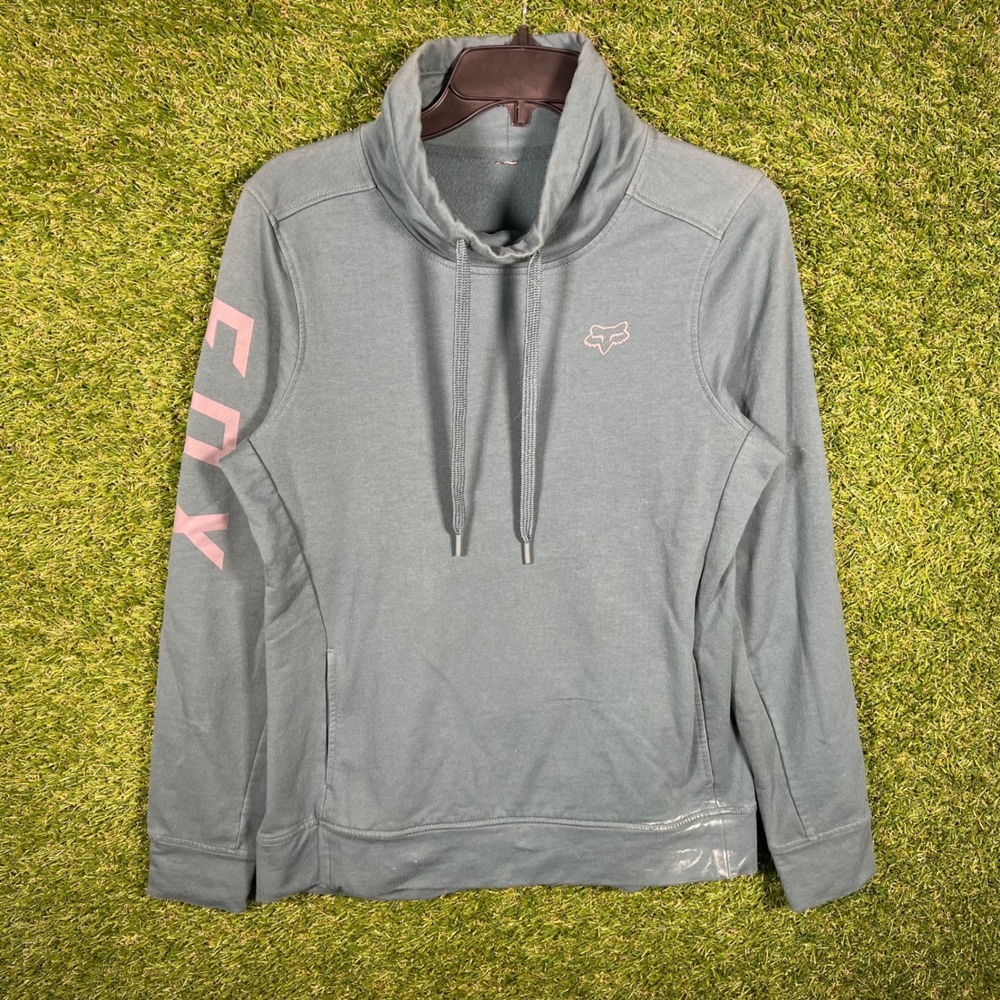 Fox Racing Womens Funnel Neck Sweatshirt Gray Pink‎ Sleeve Logo Pullover